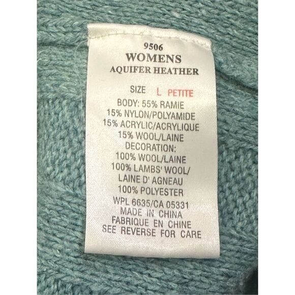 Woolrich Mint Green Ling Sleeve Zip Neck Wool Blend Sweater Petite Large - Picture 6 of 7